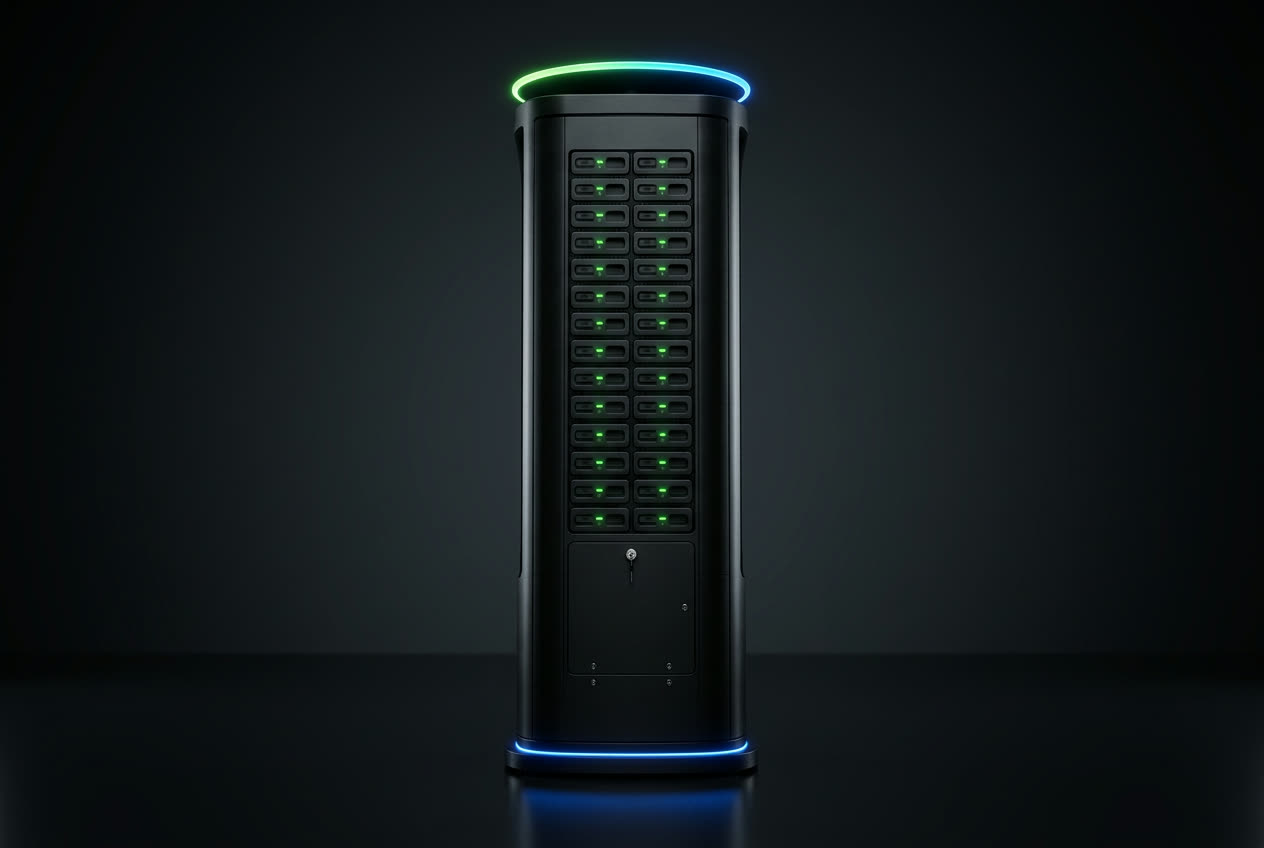 Rear service view of the GridPulse Hub One™ showing managed power bank bays